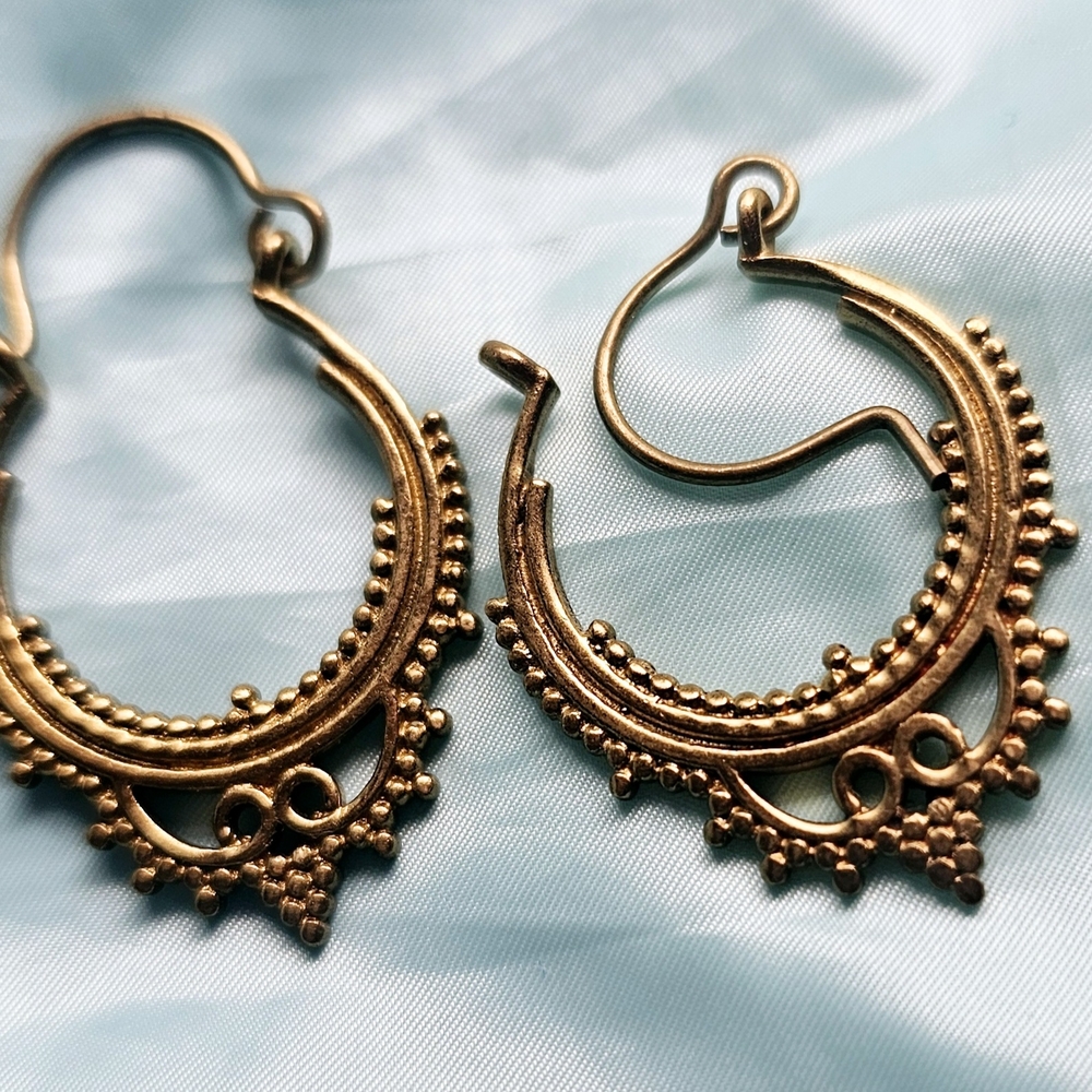Gold and Yellow Geometric and Floral Earrings - Picture 3 of 11